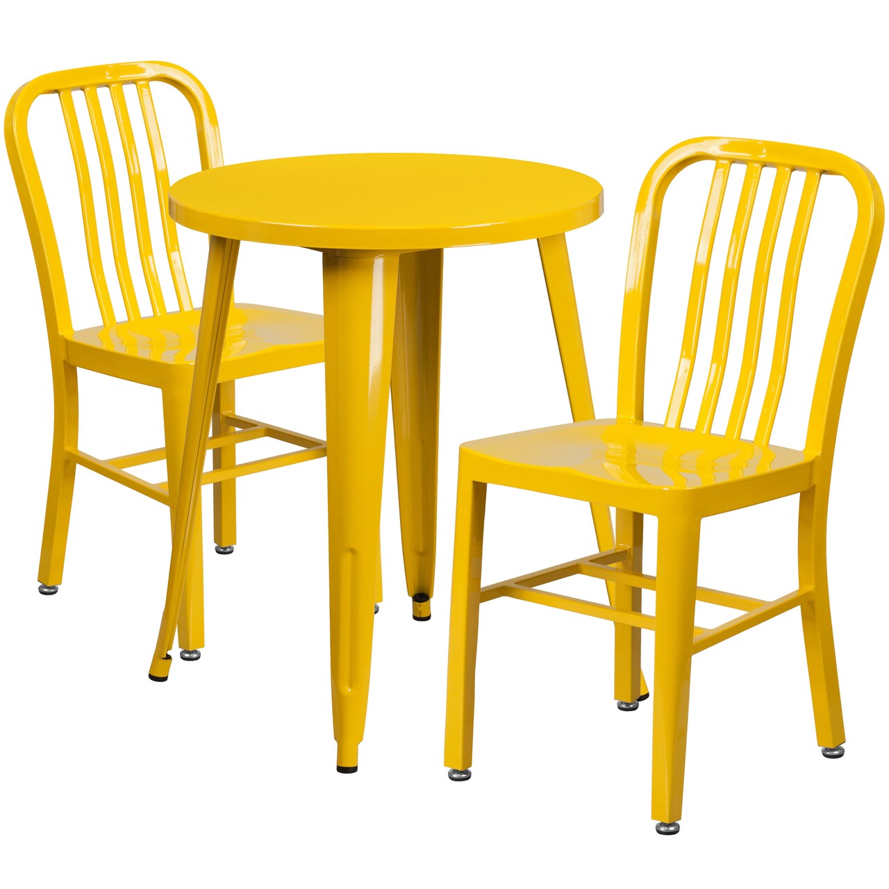 Emma and Oliver Commercial Grade 24" Round Metal Indoor-Outdoor Table Set & 2 Slat Back Chairs